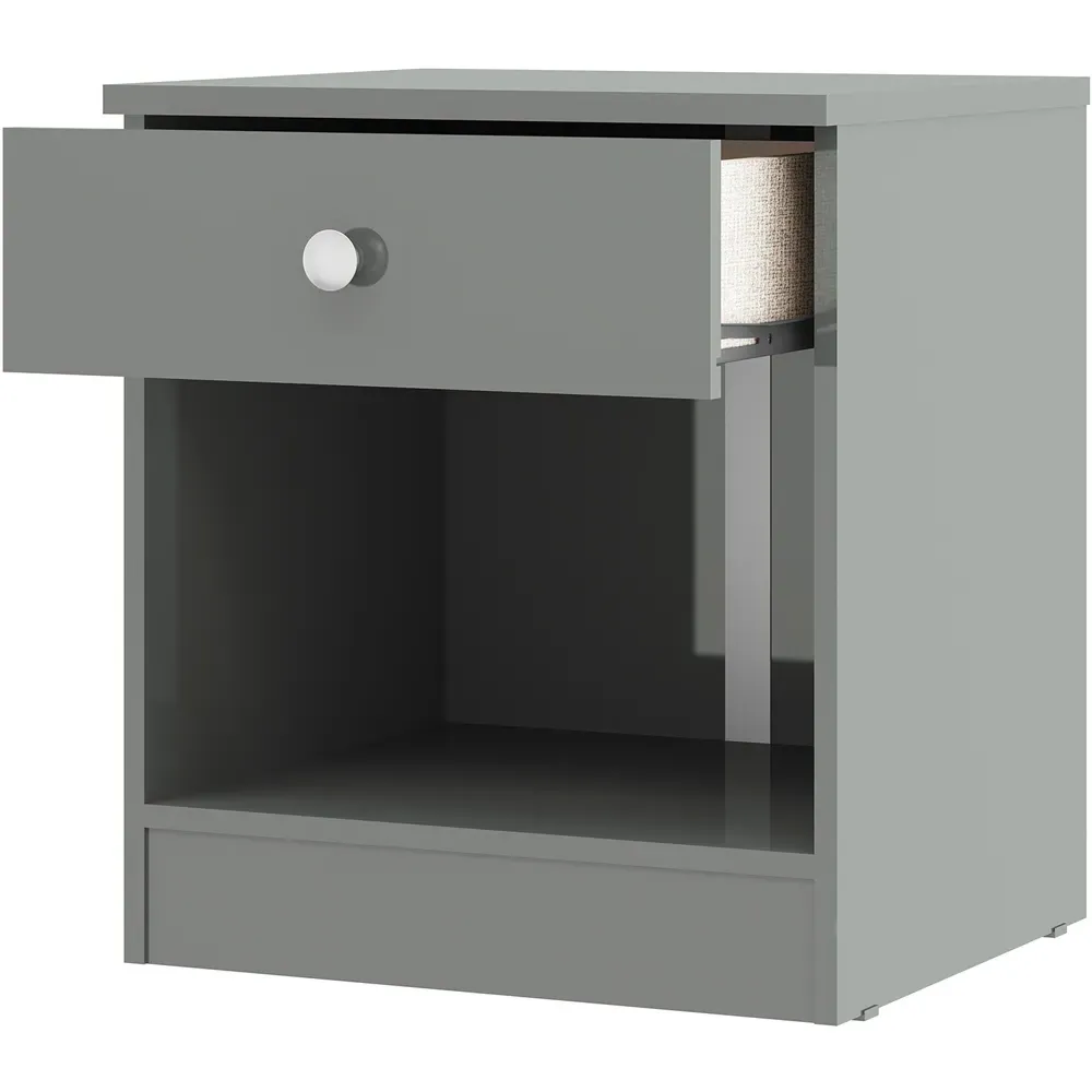 Denver Single Drawer Bedside Table - Grey Gloss