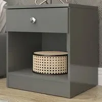Denver Single Drawer Bedside Table - Grey Gloss