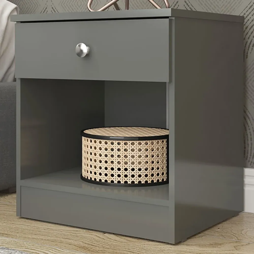 Denver Single Drawer Bedside Table - Grey Gloss image