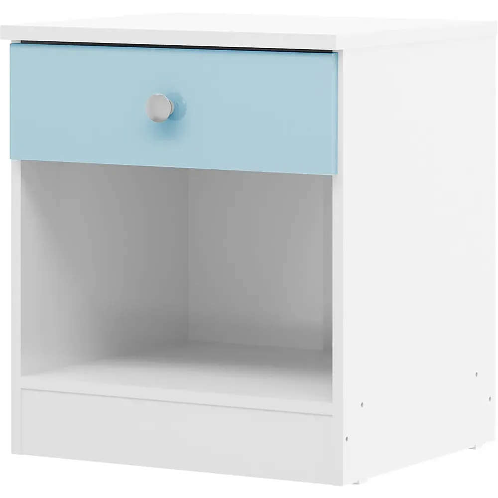 Denver Single Drawer Bedside Table - White, Blue Gloss