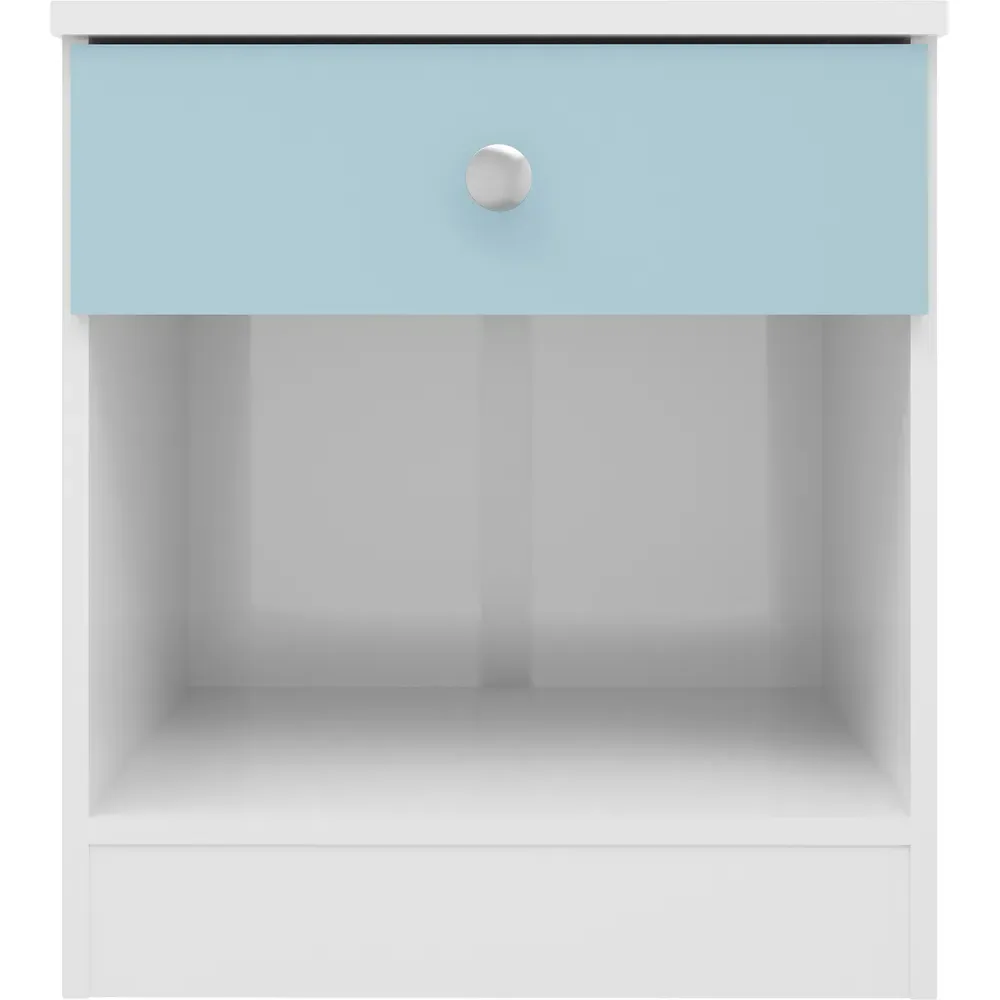 Denver Single Drawer Bedside Table - White, Blue Gloss