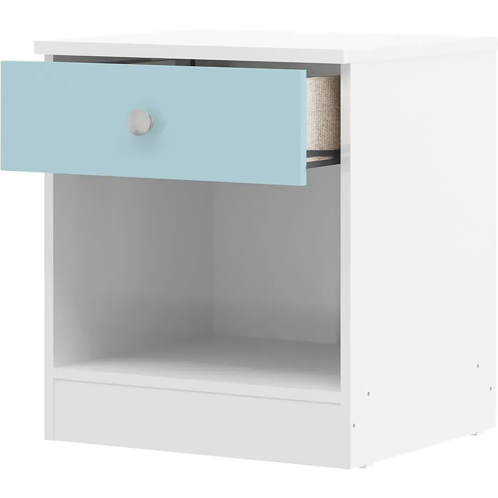 Denver Single Drawer Bedside Table - White, Blue Gloss