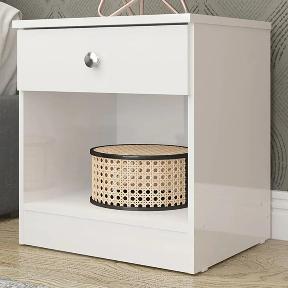 Denver Single Drawer Bedside Table - White Gloss