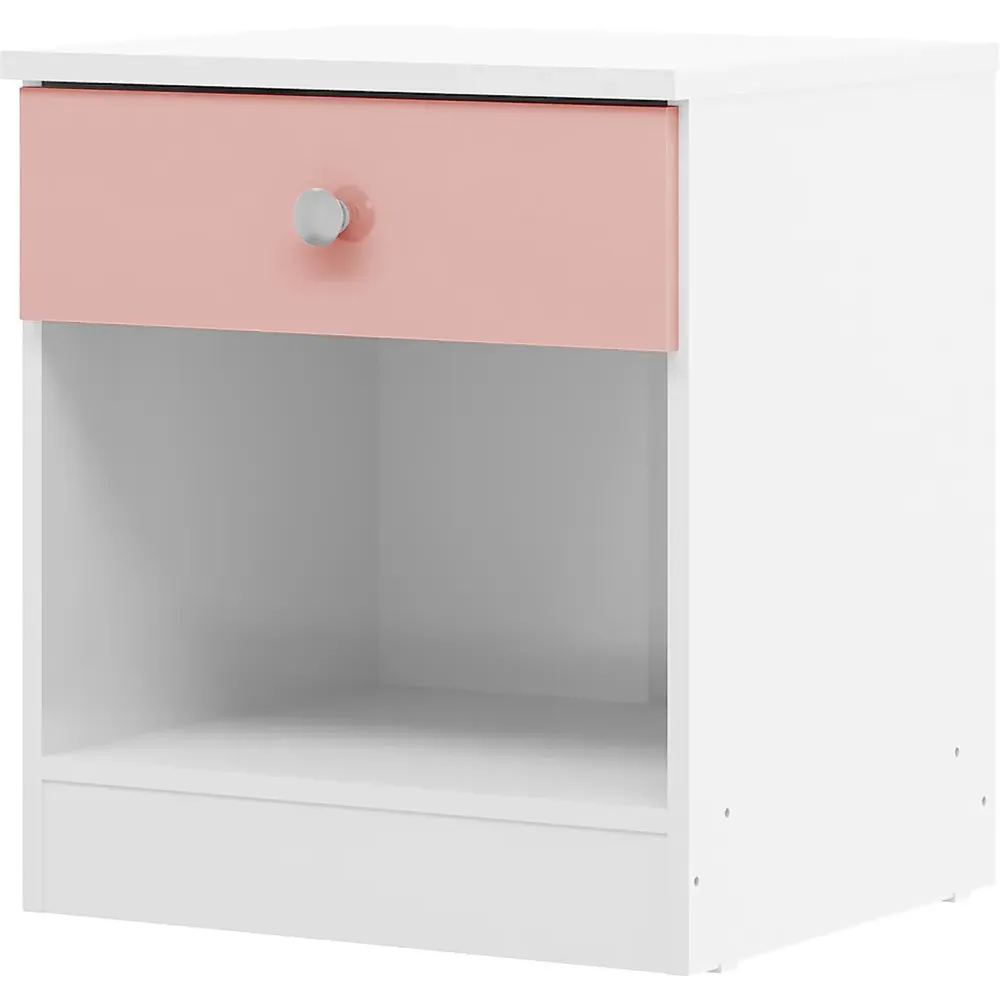 Denver Single Drawer Bedside Table - White, Pink Gloss