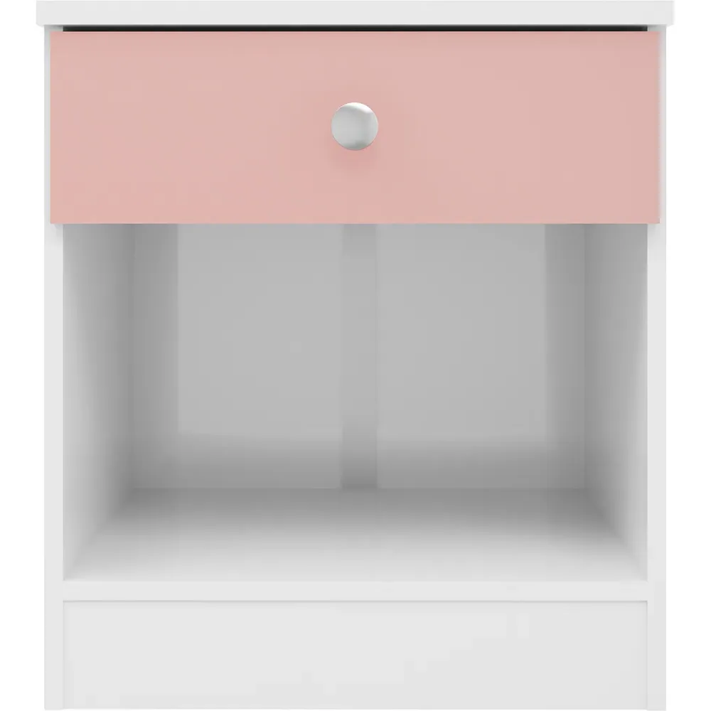 Denver Single Drawer Bedside Table - White, Pink Gloss