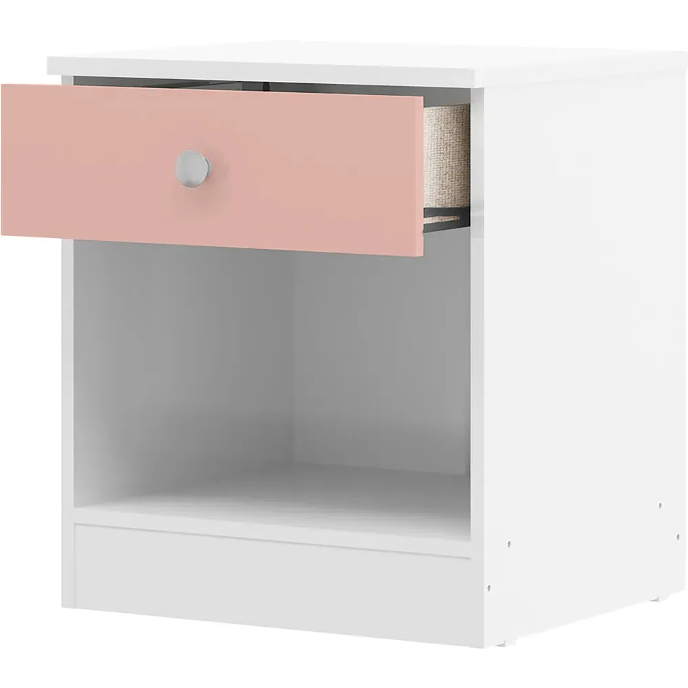 Denver Single Drawer Bedside Table - White, Pink Gloss