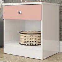 Denver Single Drawer Bedside Table - White, Pink Gloss