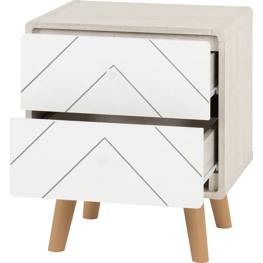 Dixie 2 Drawer Bedside Table - Dusty Grey, White