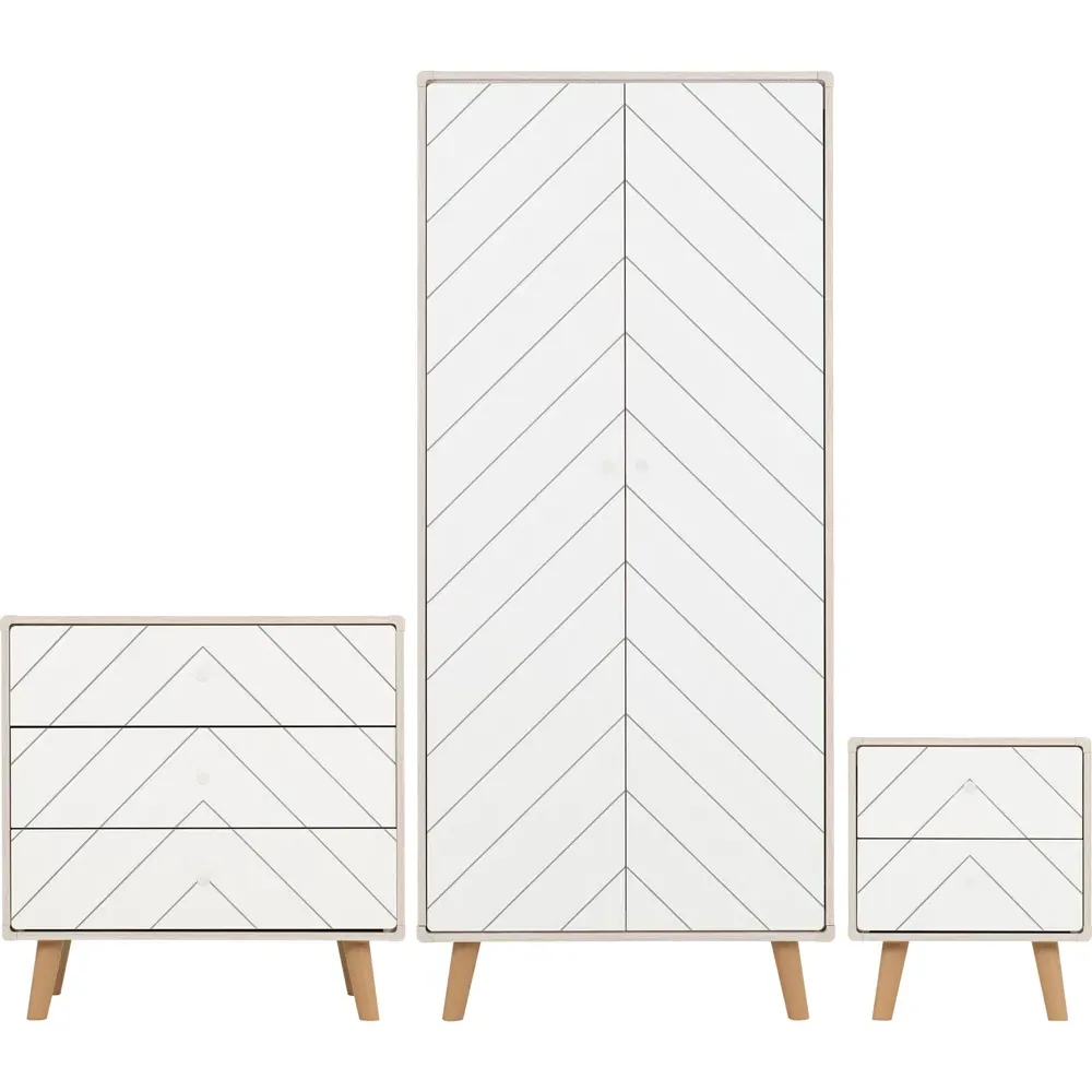 Dixie 3 Piece Bedroom Furniture Set - Dusty Grey, White