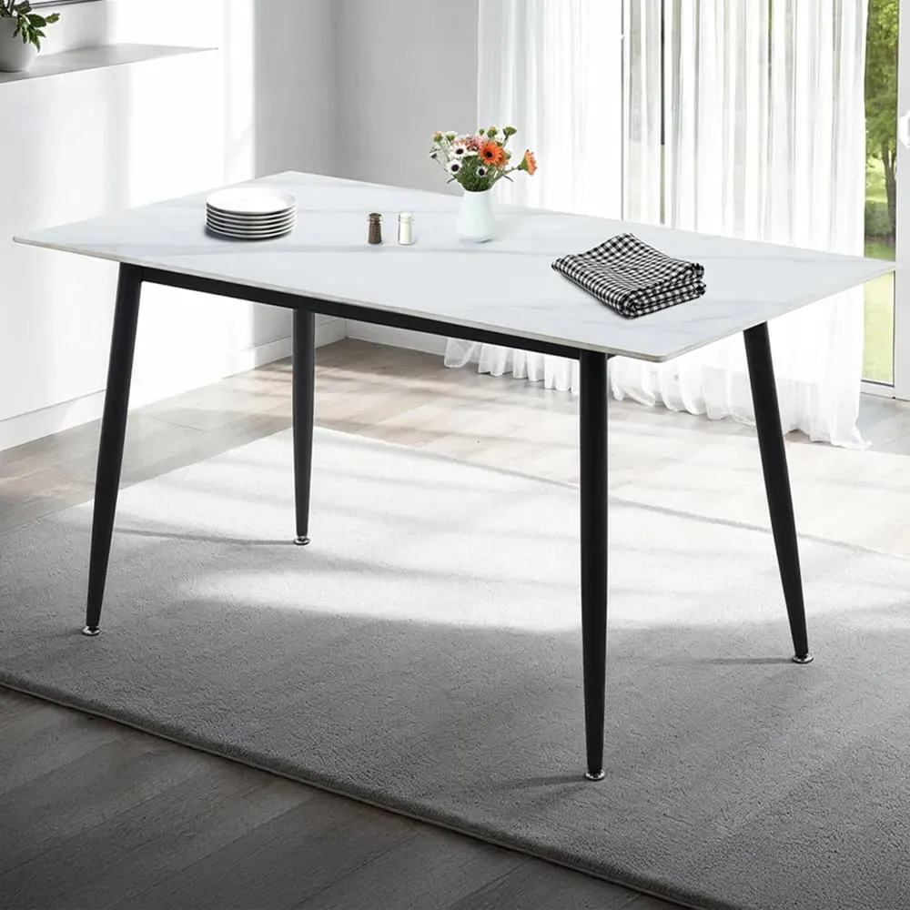 Fenton 6 Seater Dining Table - White Marble Stone image