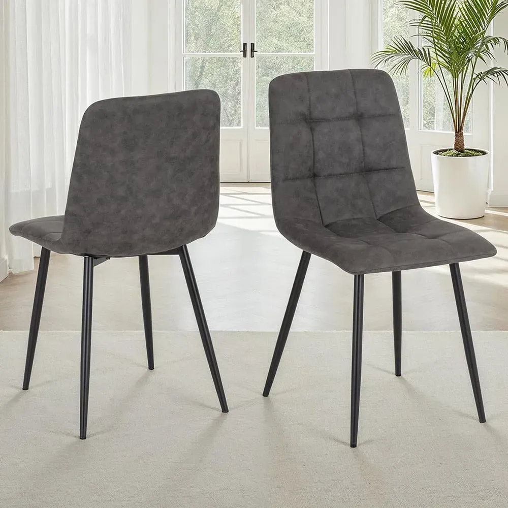 Fenton Set of 2 Dining Chairs - Dark Grey, Suede image