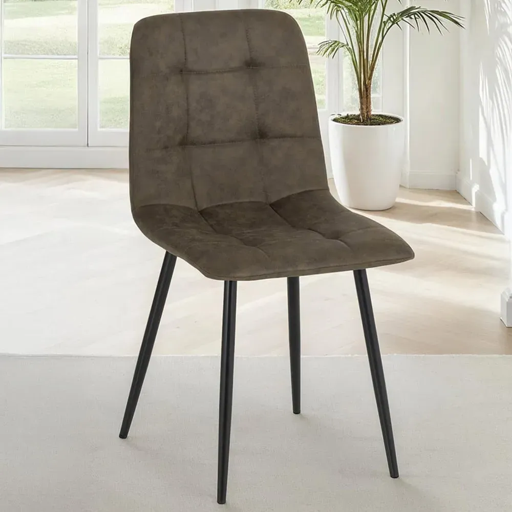 Fenton Set of 4 Dining Chairs - Olive Green, Suede