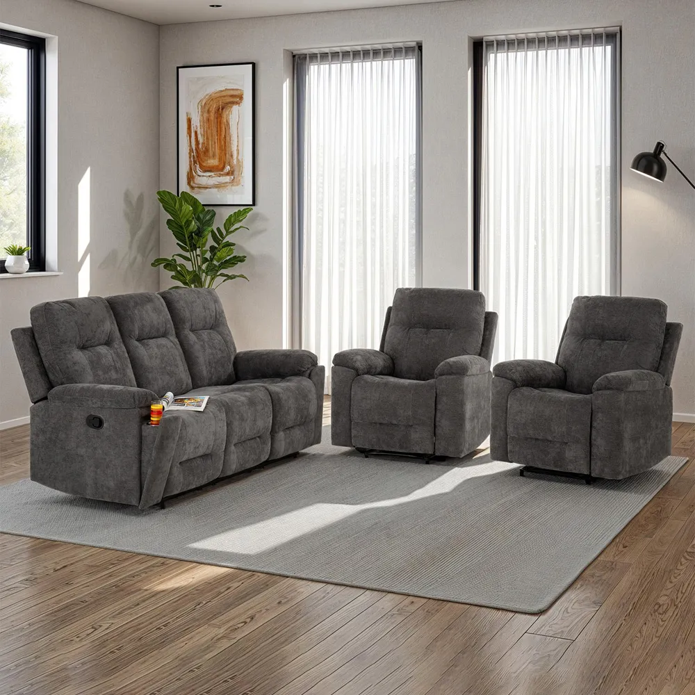 Guildford 5-Seater Recliner Sofa Set - Grey, Fabric image