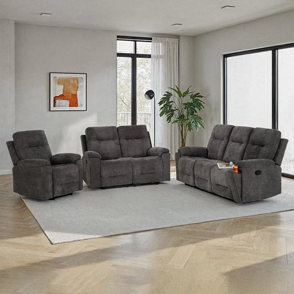 Guildford 6-Seater Recliner Sofa Set - Grey, Fabric