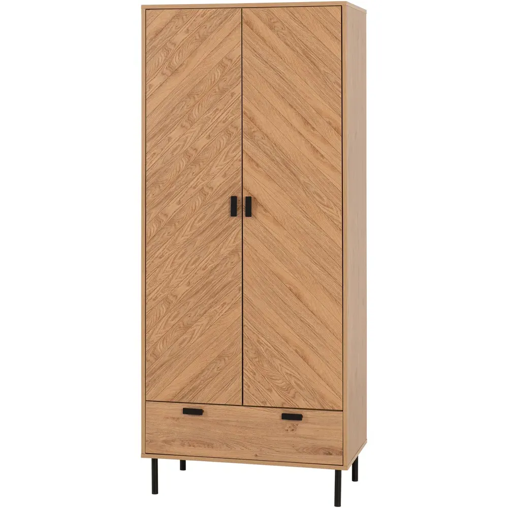 Leon 2 Door Single Drawer Wardrobe - Brown, Oak Effect