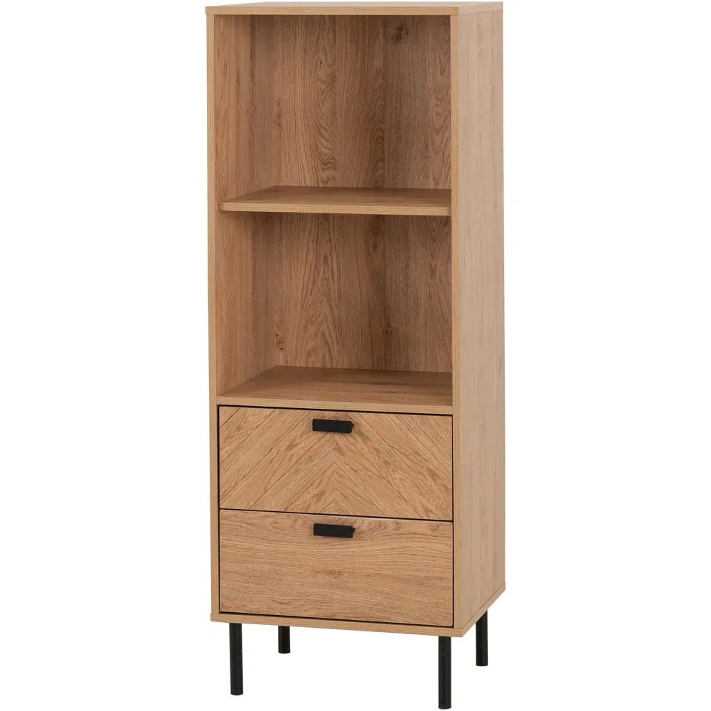 Leon 2 Drawer 2 Shelf Cabinet - Brown, Oak Effect