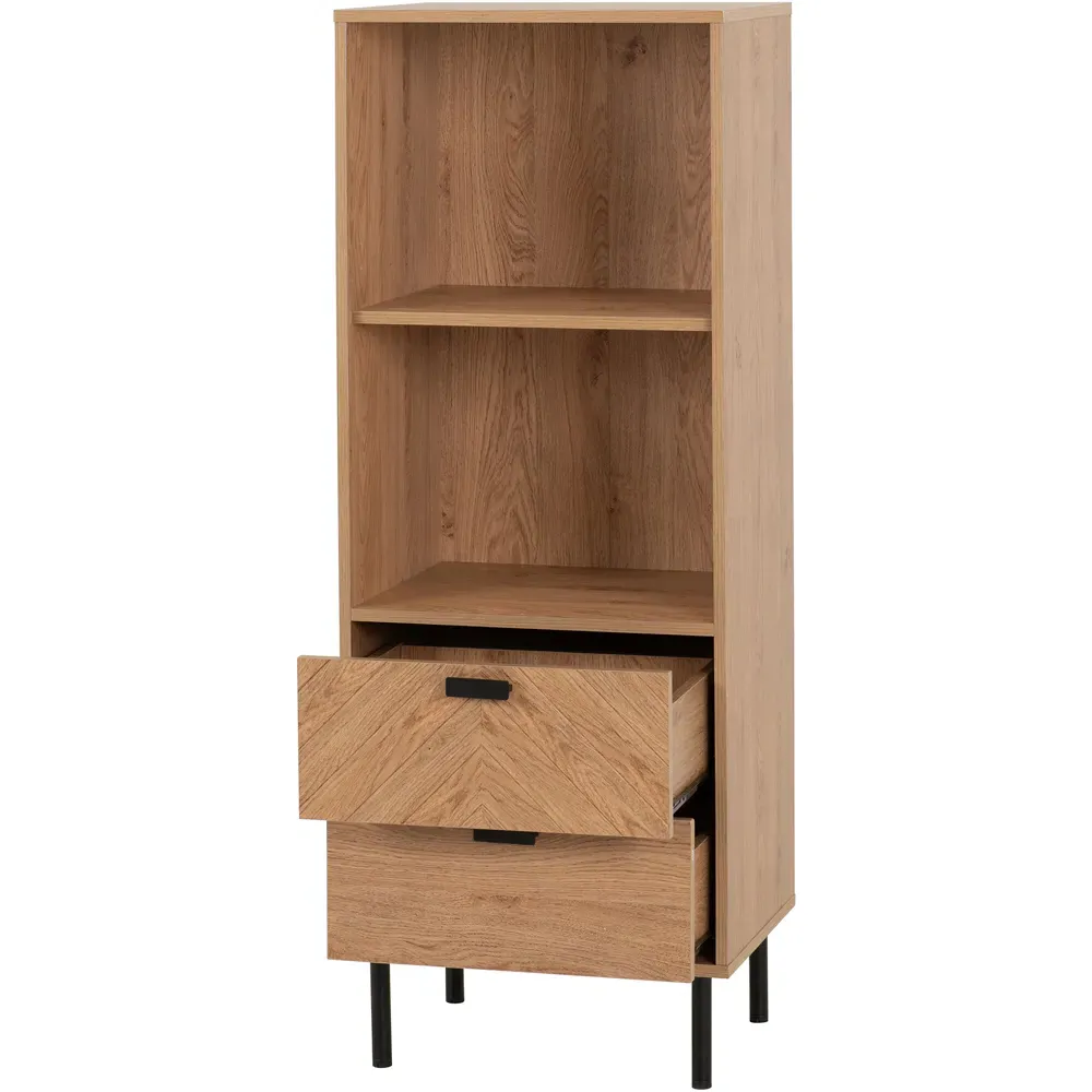 Leon 2 Drawer 2 Shelf Cabinet - Brown, Oak Effect