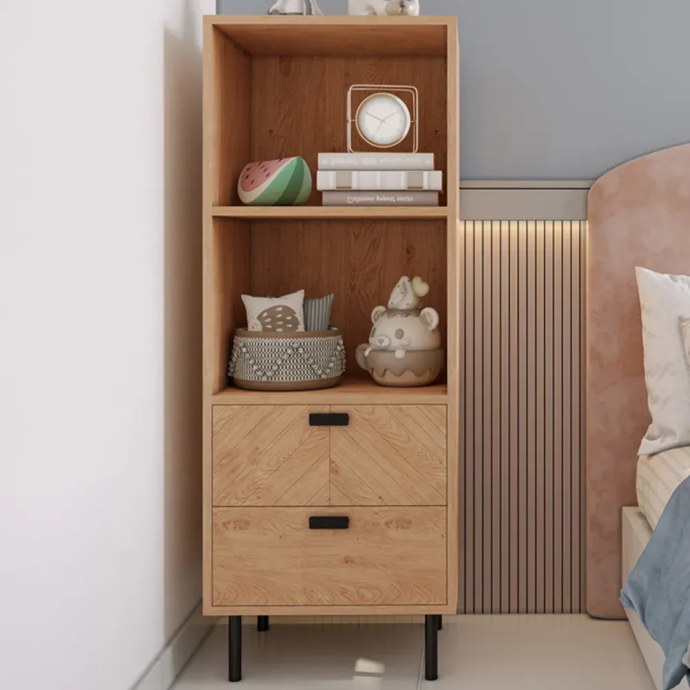 Leon 2 Drawer 2 Shelf Cabinet - Brown, Oak Effect