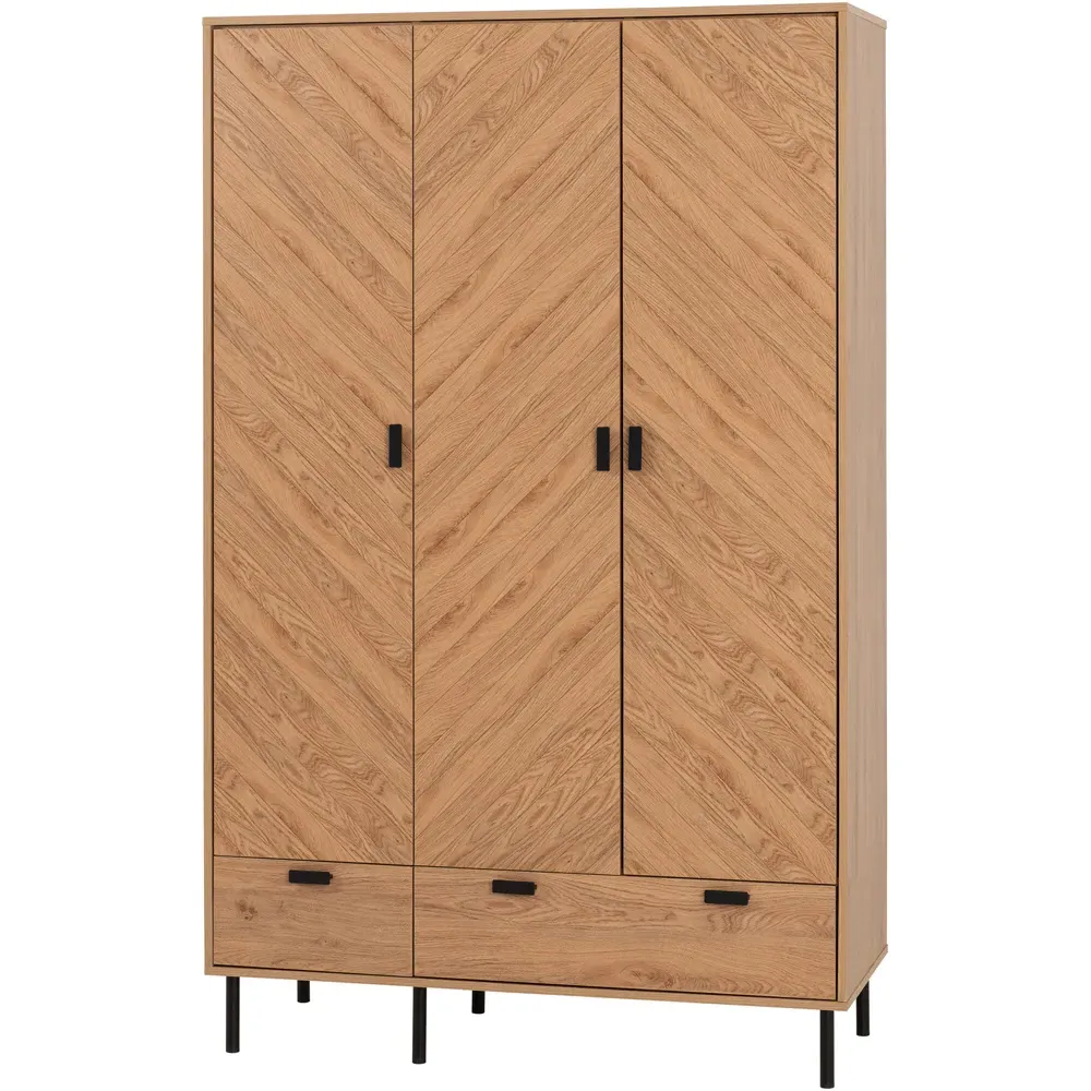 Leon 3 Door 2 Drawer Wardrobe - Brown, Oak Effect