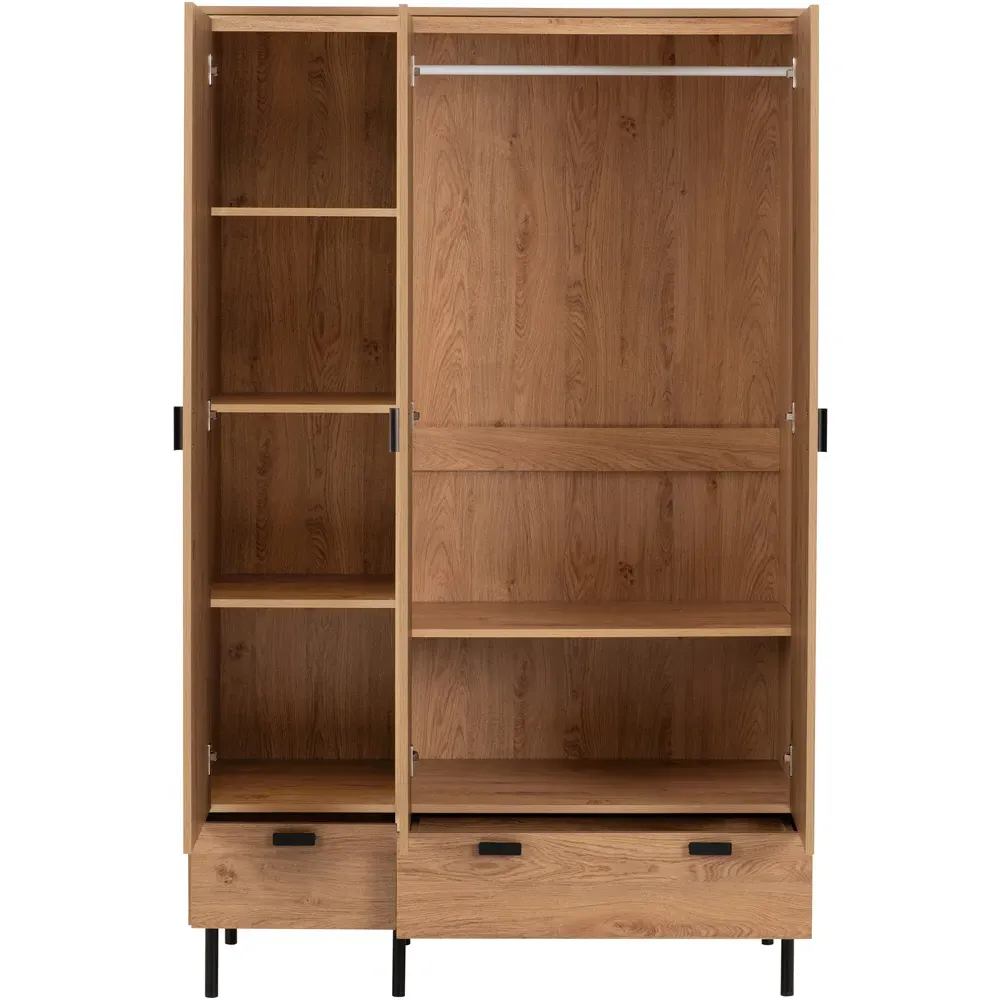 Leon 3 Door 2 Drawer Wardrobe - Brown, Oak Effect