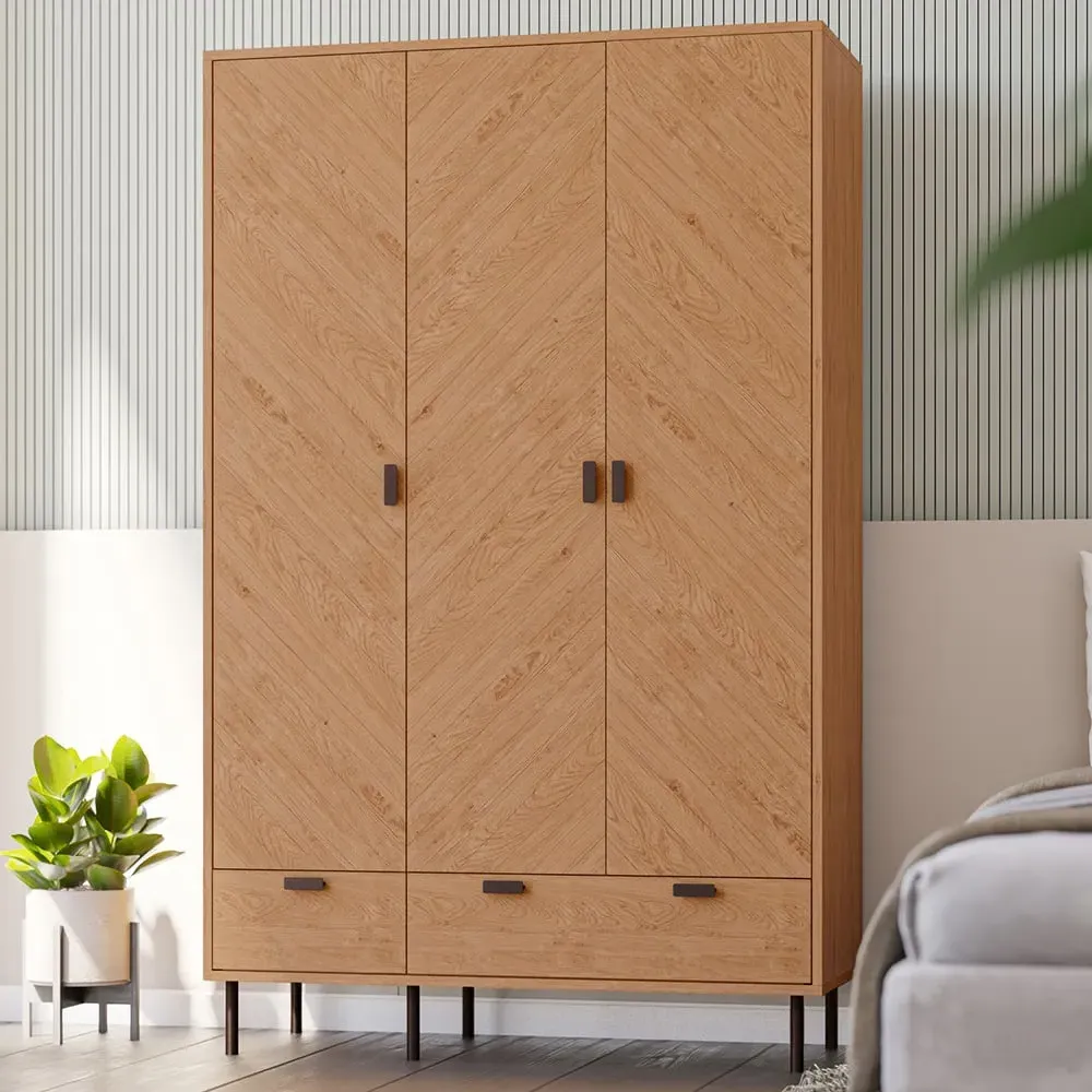 Leon 3 Door 2 Drawer Wardrobe - Brown, Oak Effect