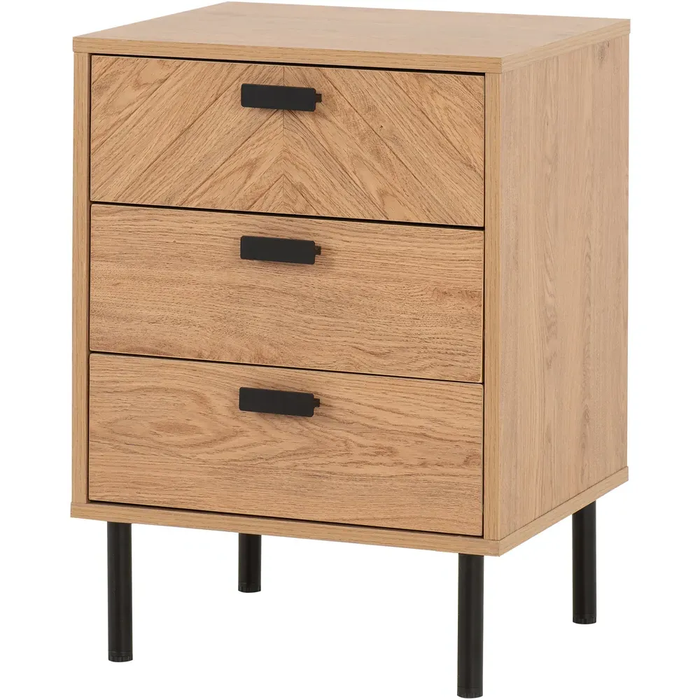 Leon 3 Drawer Bedside Table - Brown, Oak Effect