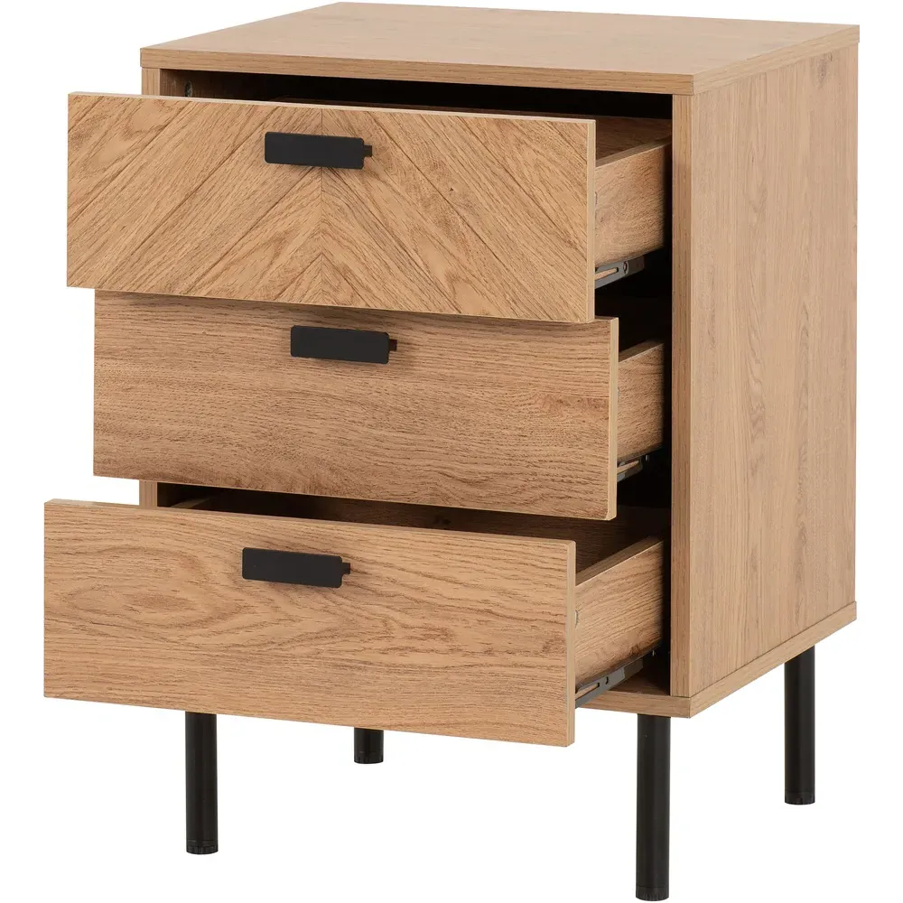 Leon 3 Drawer Bedside Table - Brown, Oak Effect