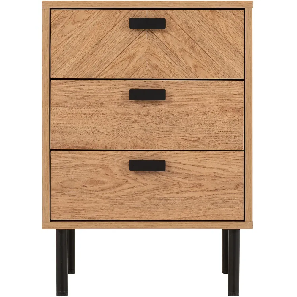 Leon 3 Drawer Bedside Table - Brown, Oak Effect