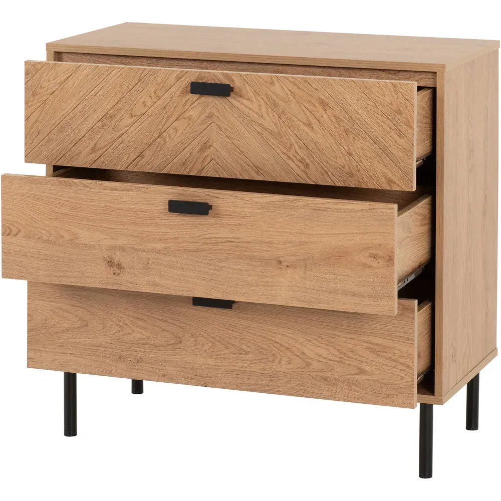 Leon 3 Drawer Chest of Drawers - Brown, Oak Effect