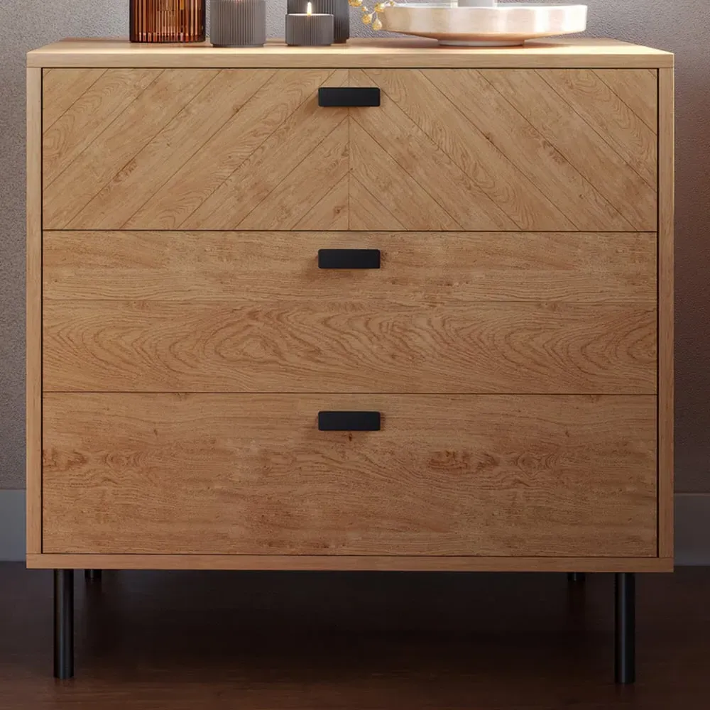 Leon 3 Drawer Chest of Drawers - Brown, Oak Effect
