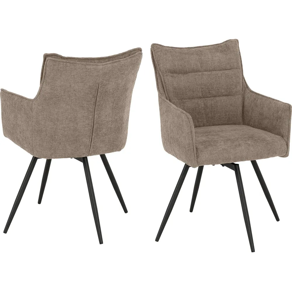 Lewis Set of 2 Carver Swivel Dining Chairs - Fawn, Fabric