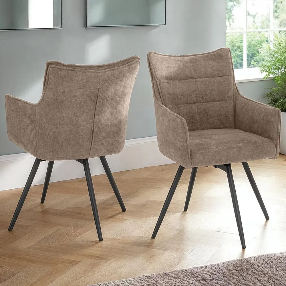 Lewis Set of 2 Carver Swivel Dining Chairs - Fawn, Fabric