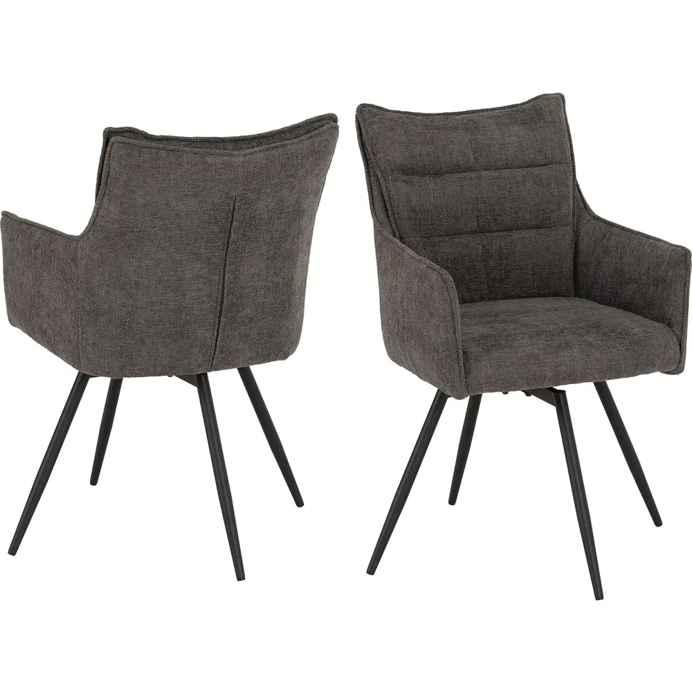 Lewis Set of 2 Carver Swivel Dining Chairs - Grey, Fabric