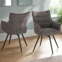 Lewis Set of 2 Carver Swivel Dining Chairs - Grey, Fabric