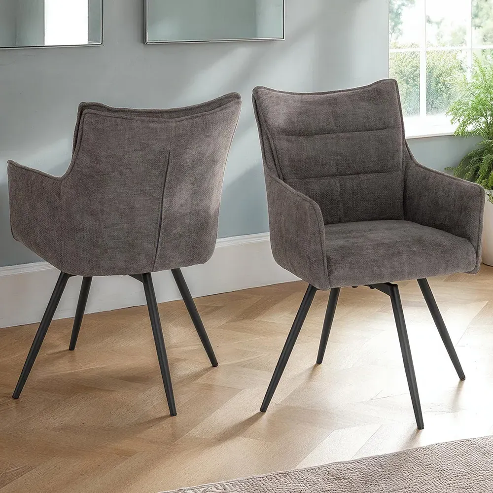Lewis Set of 2 Carver Swivel Dining Chairs - Grey, Fabric