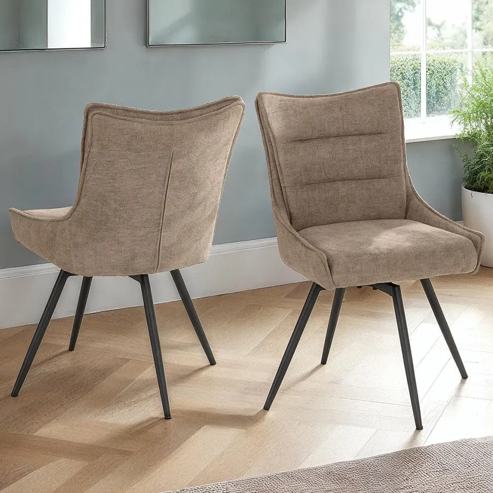 Lewis Set of 2 Swivel Dining Chairs - Fawn, Fabric image