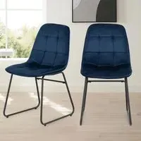 Lukas Set of 2 Dining Chairs - Blue, Velvet