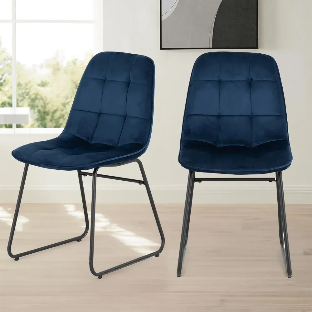 Lukas Set of 2 Dining Chairs - Blue, Velvet image