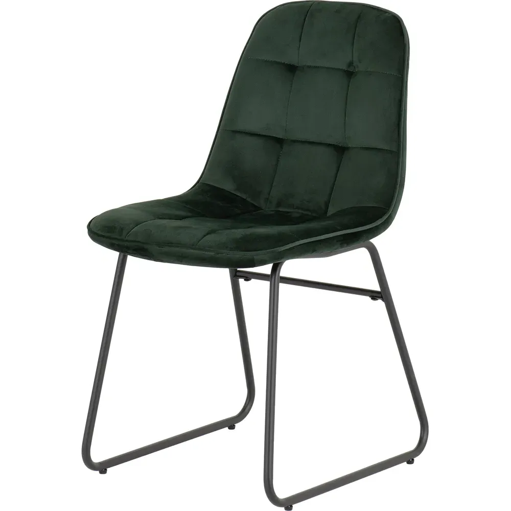 Lukas Set of 2 Dining Chairs - Green, Velvet