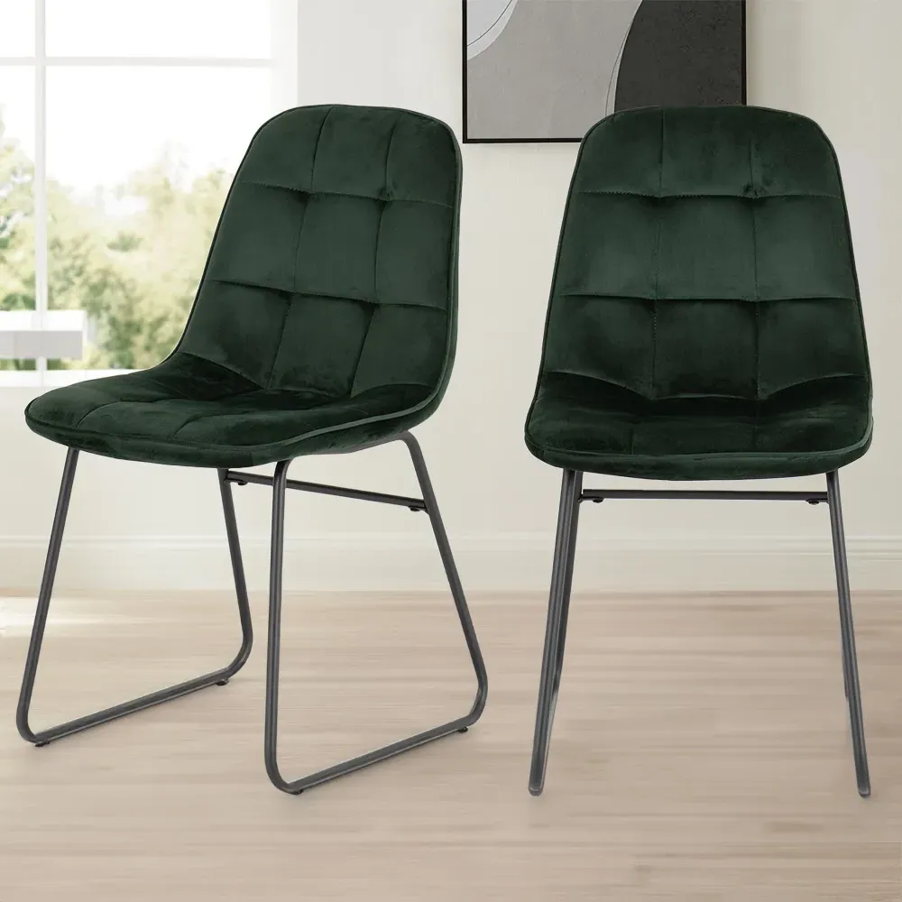 Lukas Set of 2 Dining Chairs - Green, Velvet