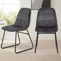 Lukas Set of 2 Dining Chairs - Grey, Velvet