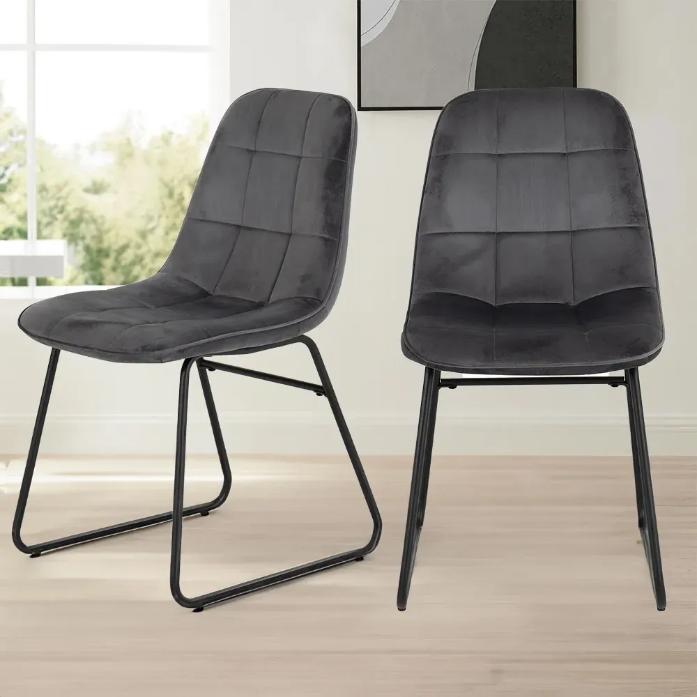 Lukas Set of 2 Dining Chairs - Grey, Velvet image