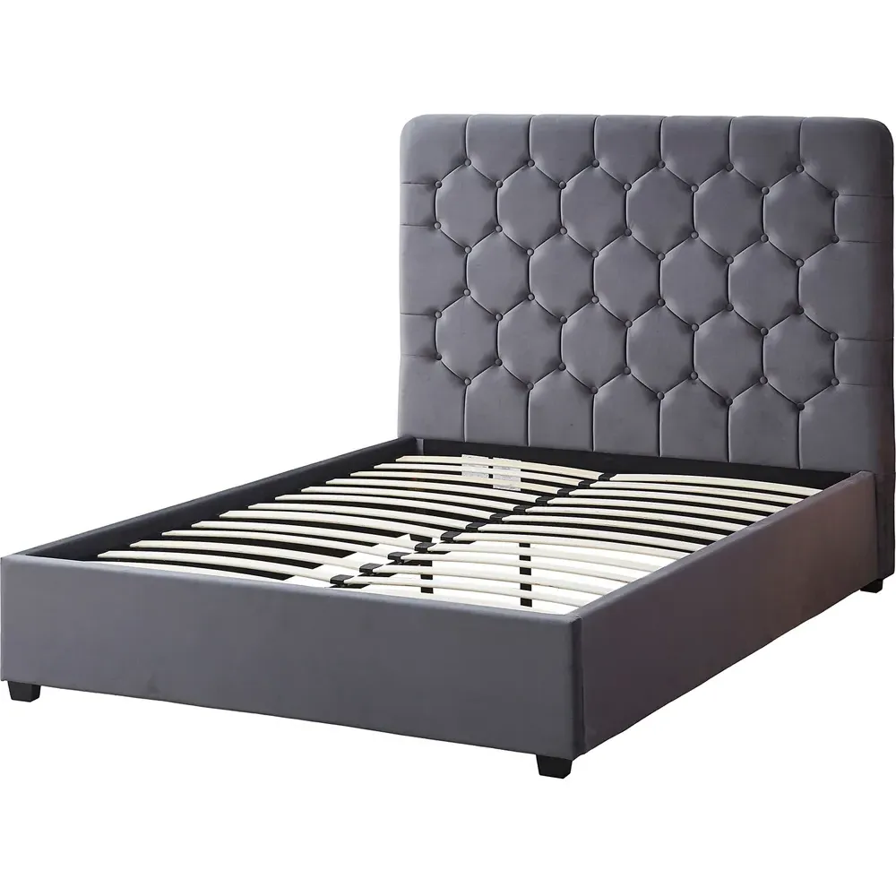 Madison Double Bed Frame - Grey, Velvet