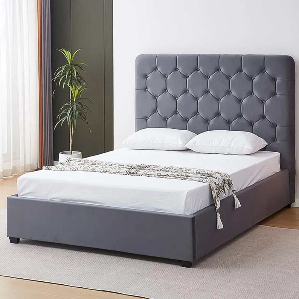 Madison Double Bed Frame - Grey, Velvet