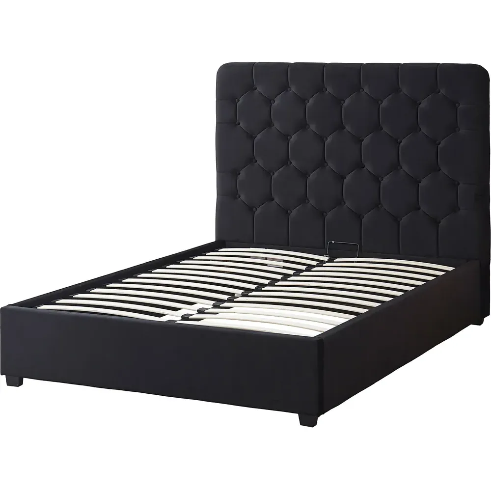Madison Double Ottoman Bed Frame with Storage - Black, Velvet
