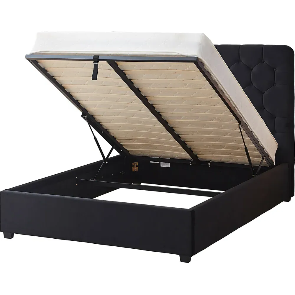 Madison Double Ottoman Bed Frame with Storage - Black, Velvet