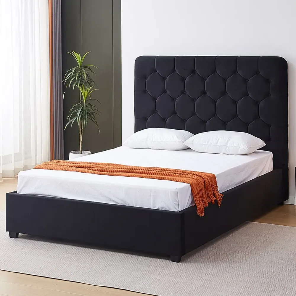 Madison Double Ottoman Bed Frame with Storage - Black, Velvet image