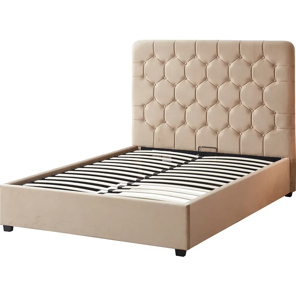 Madison Double Ottoman Bed Frame with Storage - Fawn, Velvet