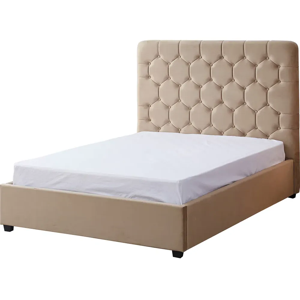 Madison Double Ottoman Bed Frame with Storage - Fawn, Velvet