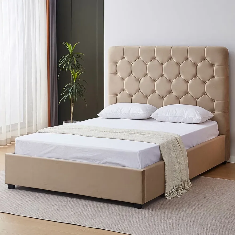 Madison Double Ottoman Bed Frame with Storage - Fawn, Velvet